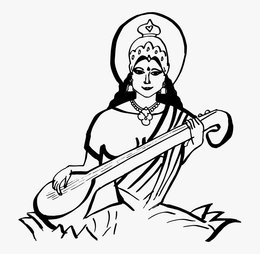 Saraswati Hd Png - God Sarswati Black & White, Transparent Png, Free Download