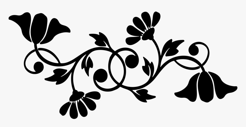 Floral Flourish Flowers Motif Silhouette Abstract - Black And White Flower Motif, HD Png Download, Free Download