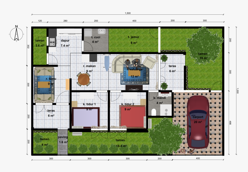 Desain Rumah Minimalis Sederhana 1 Lantai 2 Kamar Tidur - Minimalis Rumah 2 Kamar, HD Png Download, Free Download