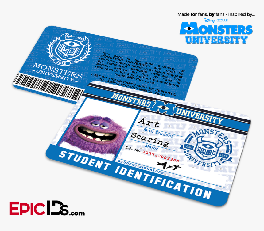 Monsters University Cosplay Student Id Card - Printing, HD Png Download, Free Download