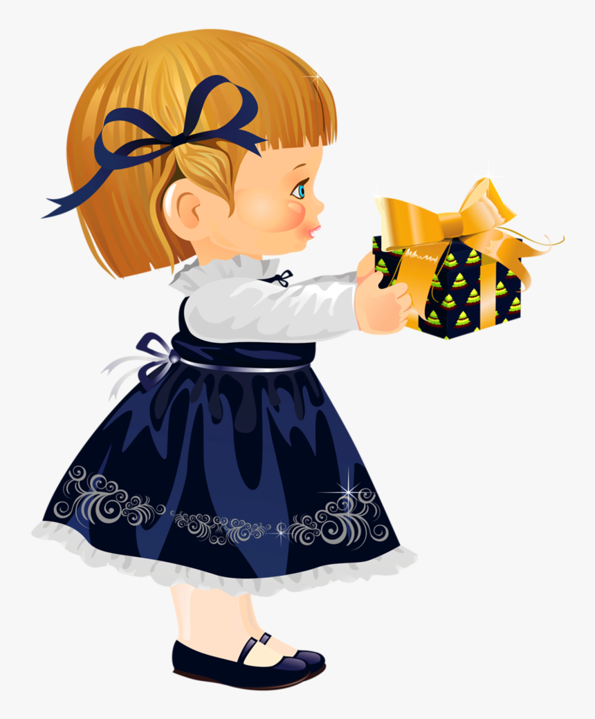 Christmas Little Girl With Gift Disney Clipart, Cute - Clip Art, HD Png Download, Free Download