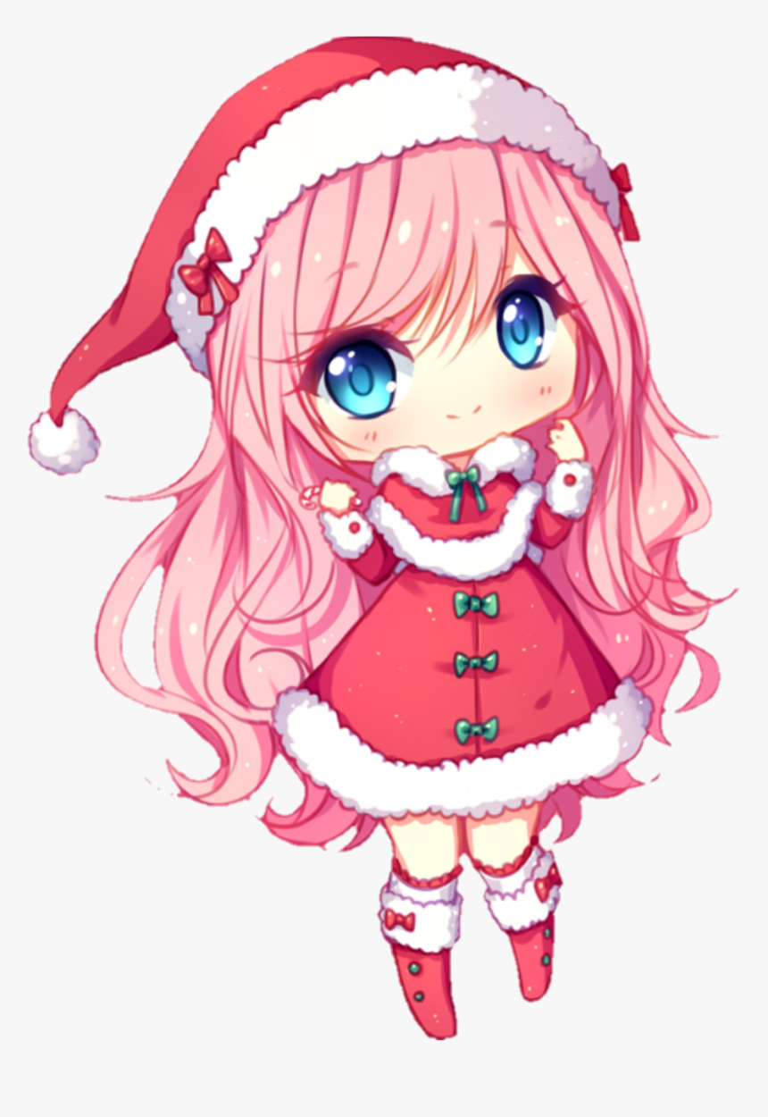 #chibi #christmas #anime #pinkhair #kawaii - Anime Chibi Png Hd, Transparent Png, Free Download