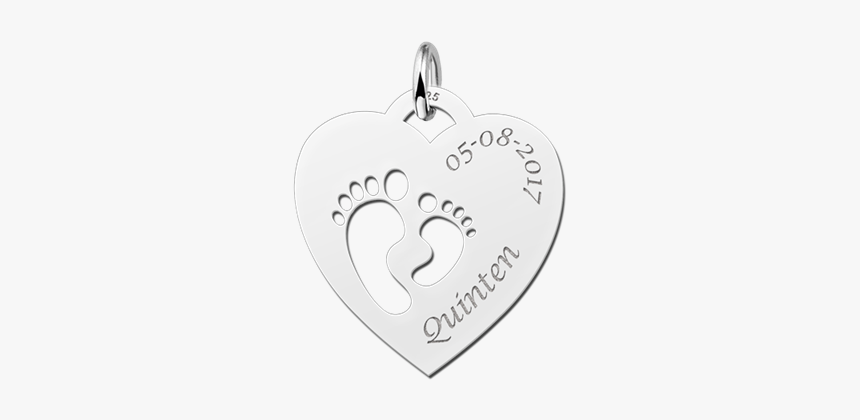 Silver Mom Pendant Heart Shaped With Two Baby Feet - Heart, HD Png Download, Free Download