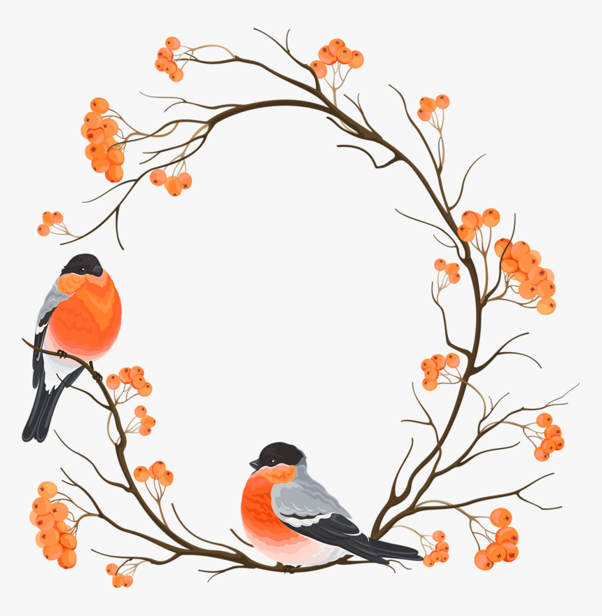 Branch Chinese Round Bird Eurasian Bullfinch Embroidery - Autumn Flower Frame Png, Transparent Png, Free Download