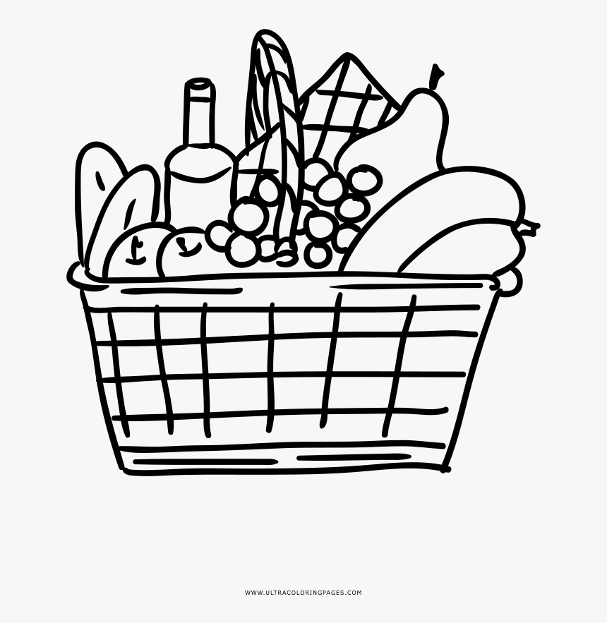 Picnic Basket Coloring Page - Canasta De Compras Dibujo, HD Png Download, Free Download