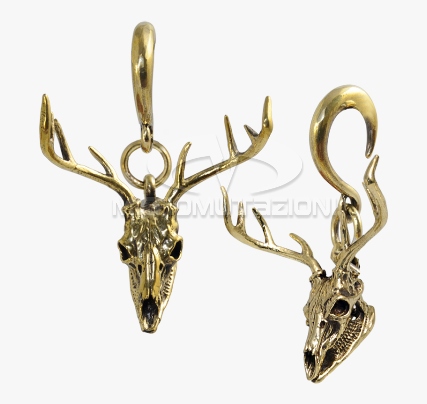 Brass Ear Weight Deer Skull Pendant Ear - Reindeer, HD Png Download, Free Download