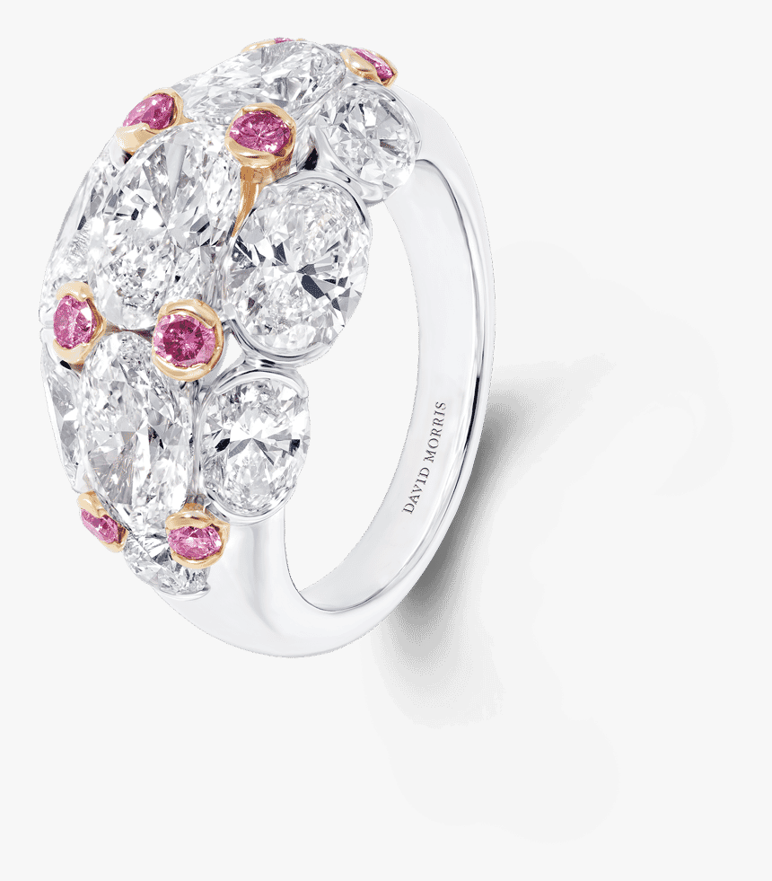 Oval Pink And White Diamond Half Set Band - Ring, HD Png Download, Free Download