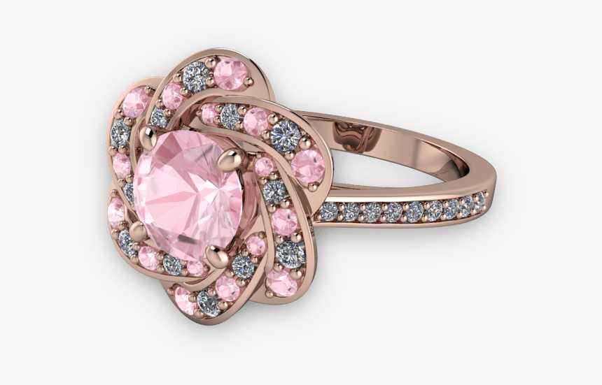Rose Gold And Pink Diamond Unique Halo Style Ring - Pink Diamond Rose Ring, HD Png Download, Free Download