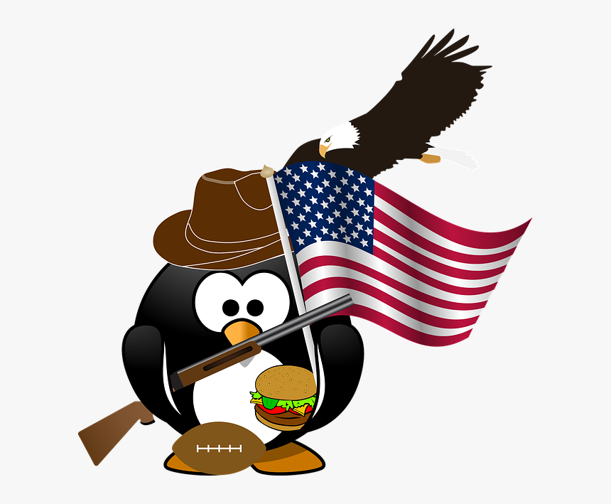 Penguin, Flag, Eagle, American, Patriotic, Burger, - Bald Eagle Flying Clip Art, HD Png Download, Free Download