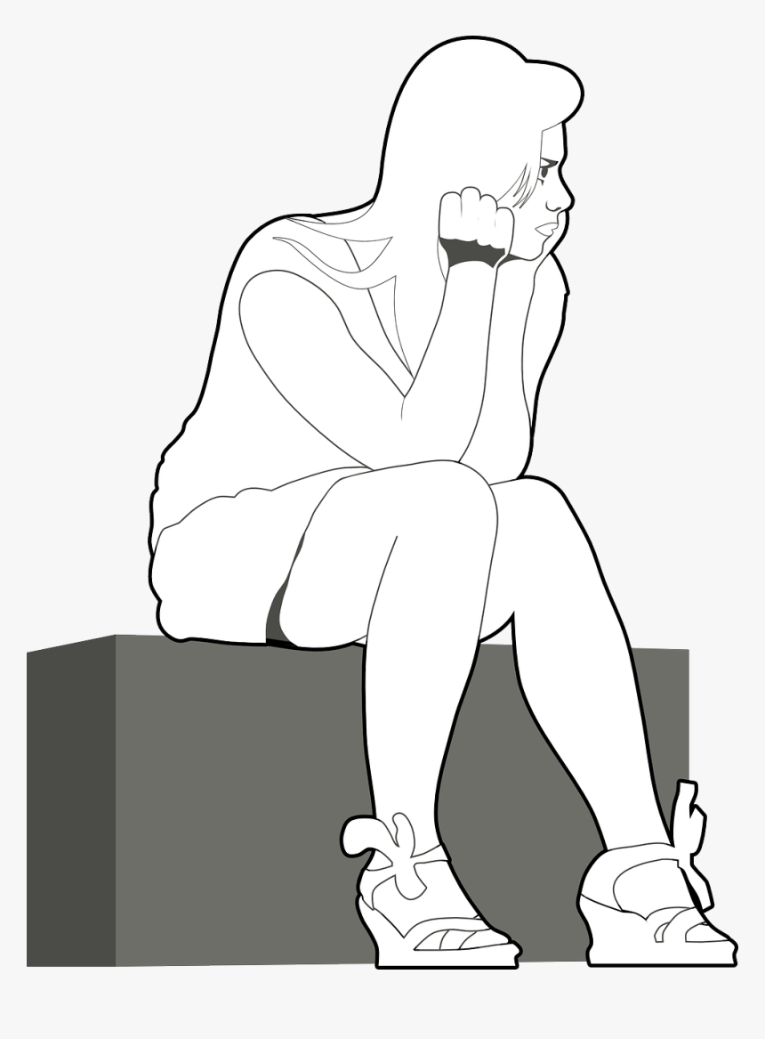 Sitting Girl Drawing Png, Transparent Png, Free Download