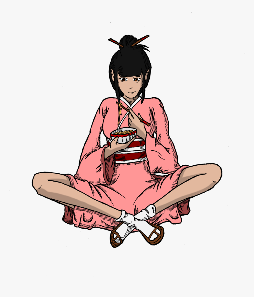 Girl Eating Noodles By Kolotation Girl Eating Noodles - Sitting, HD Png Download, Free Download