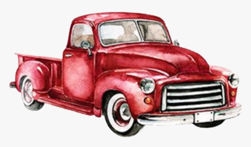 #watercolor #vintage #truck #red #pickup #christmastruck, HD Png Download, Free Download