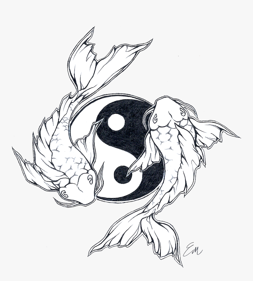 Pisces Drawing Koi - Koi Fish Yin Yang Tattoo Designs, HD Png Download, Free Download