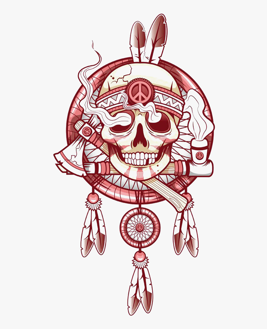 Download Tattoo Art Skull T Shirt Indian Drawing Clipart - Dream Catchers With Skull Tattoo, HD Png Download, Free Download