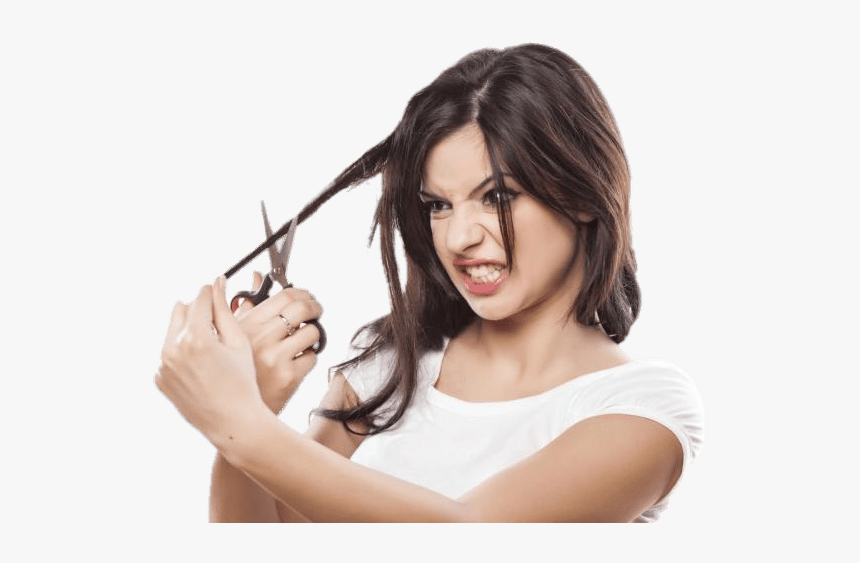 Hair Cutting Angry - Woman Cutting Her Hair, HD Png Download, Free Download