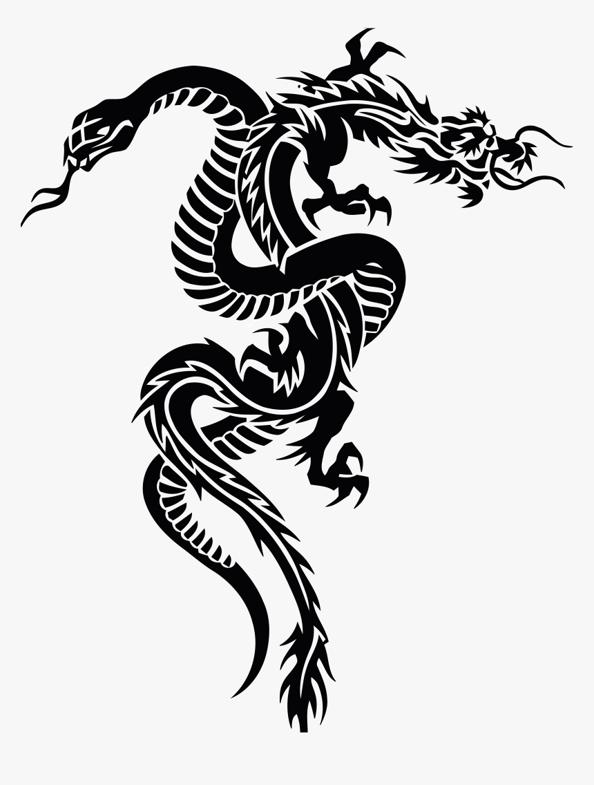 Snake And Dragon Tribal Tattoo Clipart And Design - Snake And Dragon Tattoo, HD Png Download, Free Download