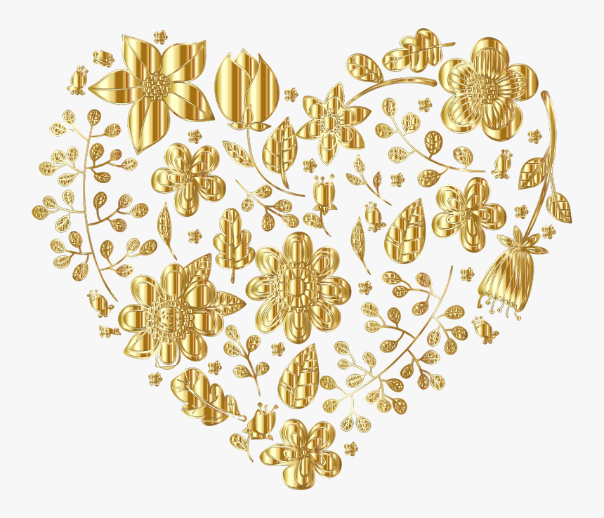 Gold Floral Heart Variation 2 No Background - Big Gold Heart Background, HD Png Download, Free Download