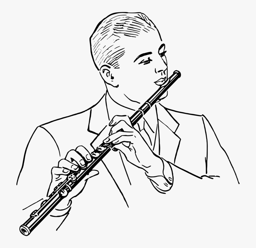 Indian Flute Png Black And White - Person Playing Flute Drawing, Transparent Png, Free Download