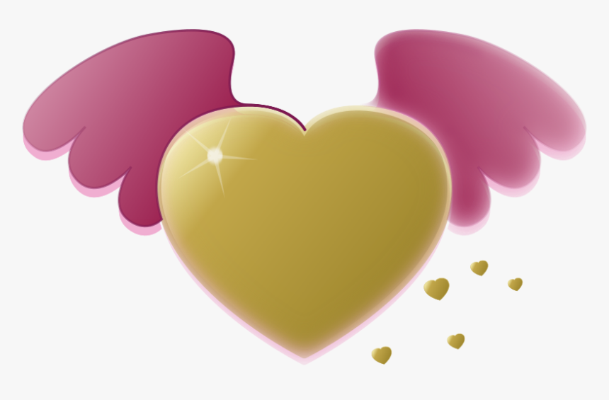 Free Gold Heart With Pink Wings - Clipart Graphic Angel Wings, HD Png Download, Free Download