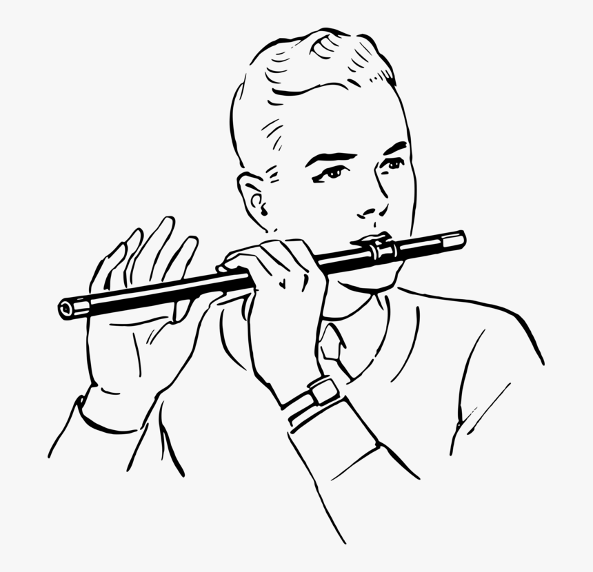 Transparent Musical Instruments Clipart - Drawing Of Using Flute, HD Png Download, Free Download