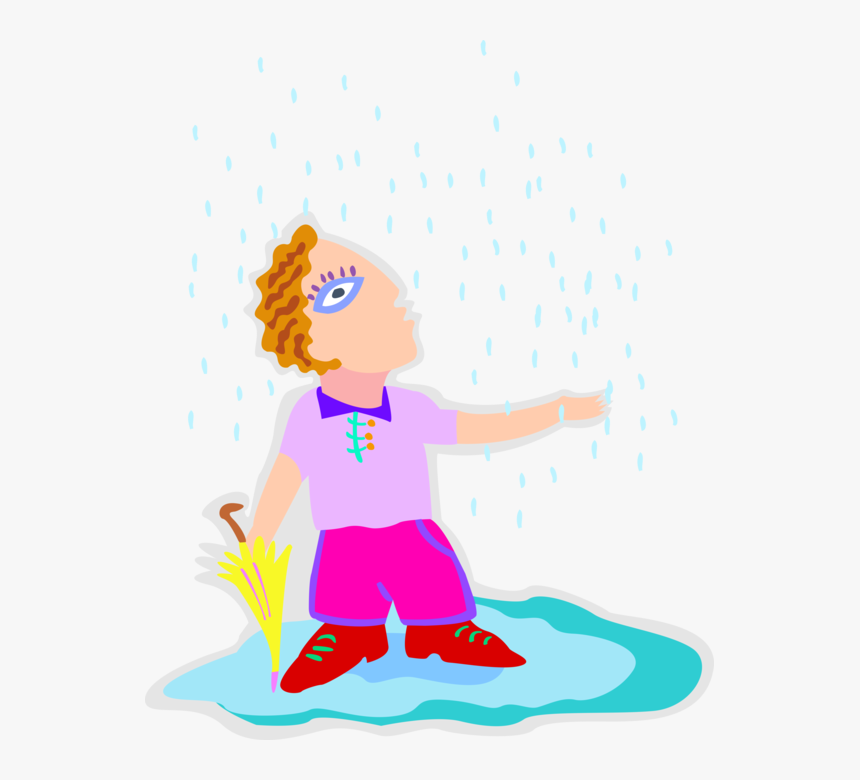 Vector Illustration Of Man Enjoys The Falling Rain - Illustration, HD Png Download, Free Download