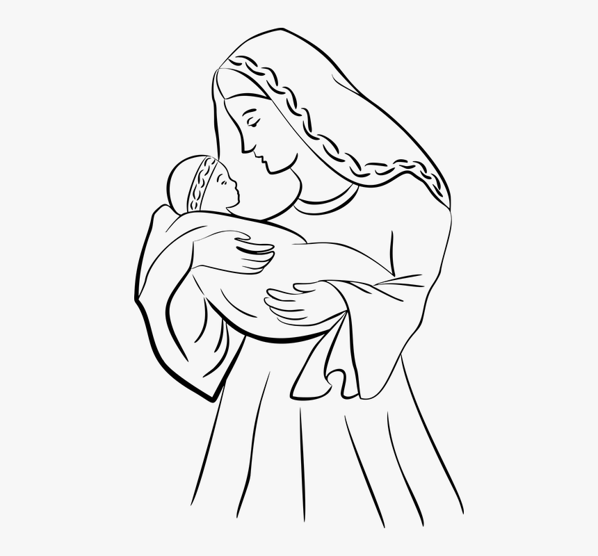 Transparent Jesus Face Png - Mother Mary With Jesus Drawing, Png Download, Free Download