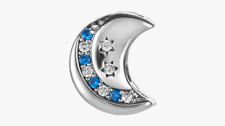 Silver Crescent Moon Bead With Blue And Clear Cz Stones - Engagement Ring, HD Png Download, Free Download