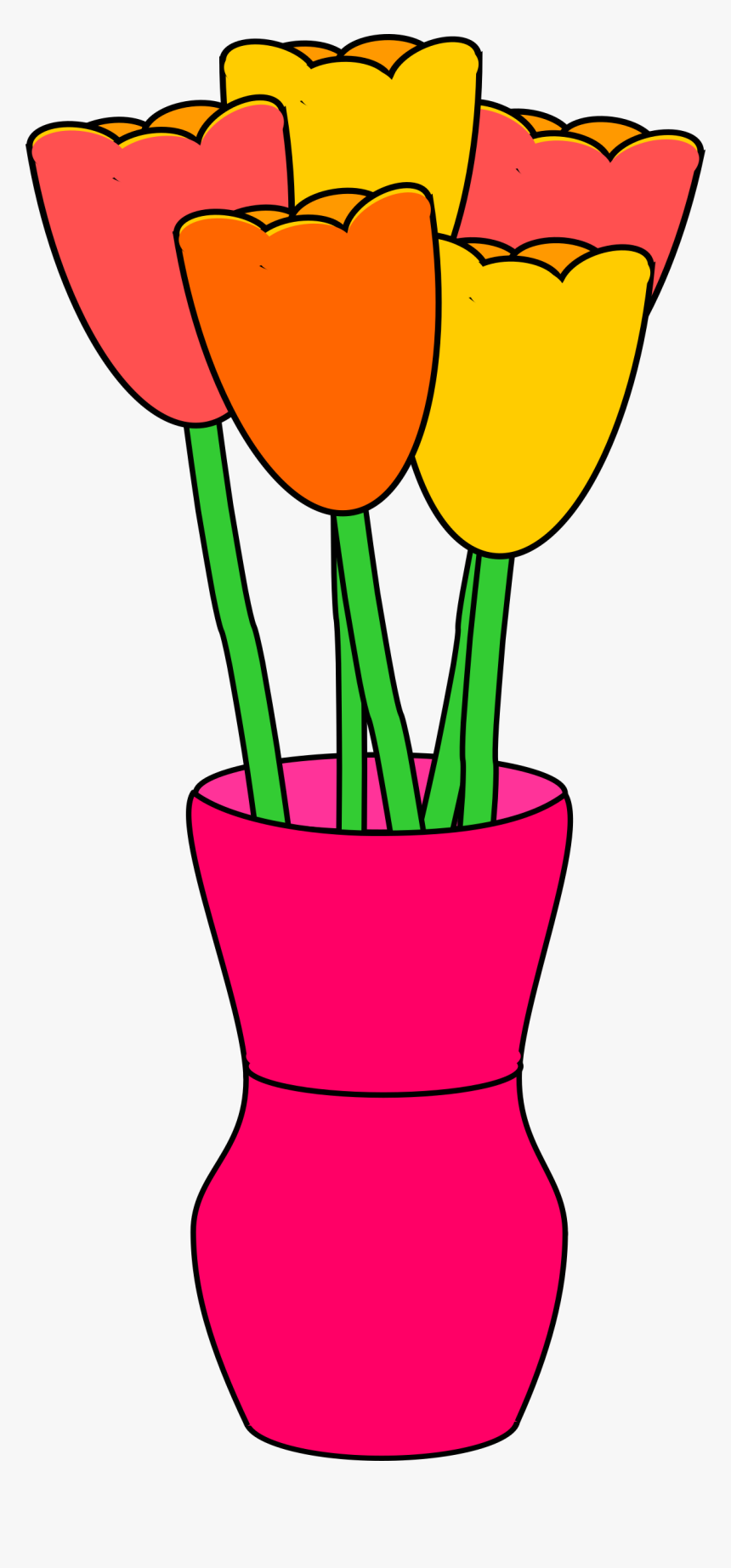 Pink Vase Of Multicolored Tulips Clip Arts - Flower Vase Clip Art, HD Png Download, Free Download