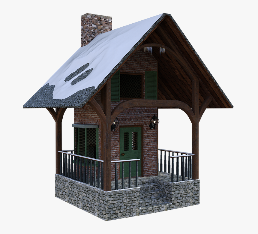 Cabin, Winter, Snow, Cottage, House, Porch, Windows - Cottage, HD Png Download, Free Download