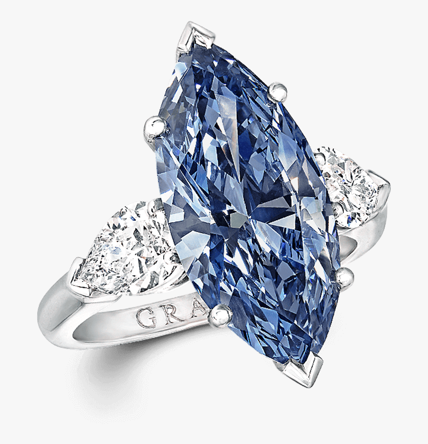 Transparent Diamond Ring Clip Art - Marquise Cut Blue Diamond Engagement Rings, HD Png Download, Free Download