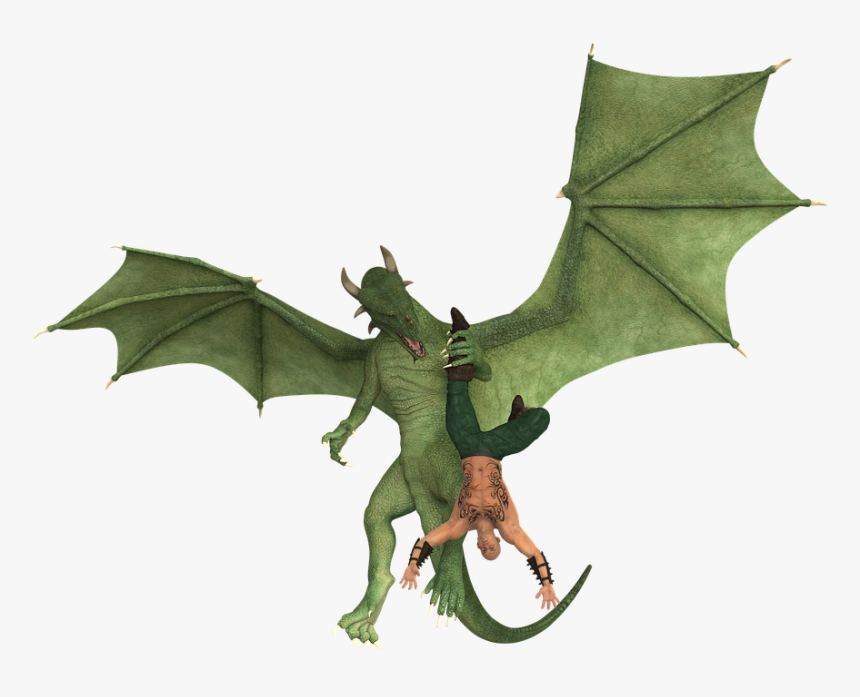 Dragon, Green Dragon, Flying, Man, Caught, Fight - Vliegende Draak Png, Transparent Png, Free Download