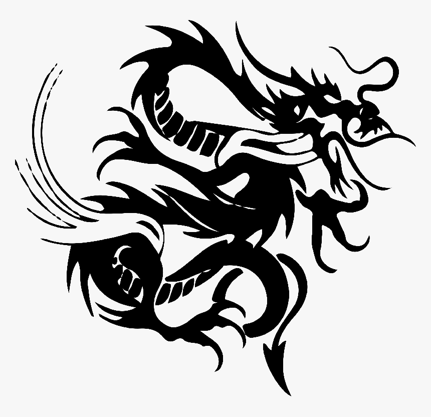 Chic Black-ink Flying Dragon In Tribal Style Tattoo - Tribal Logo Silhouette, HD Png Download, Free Download