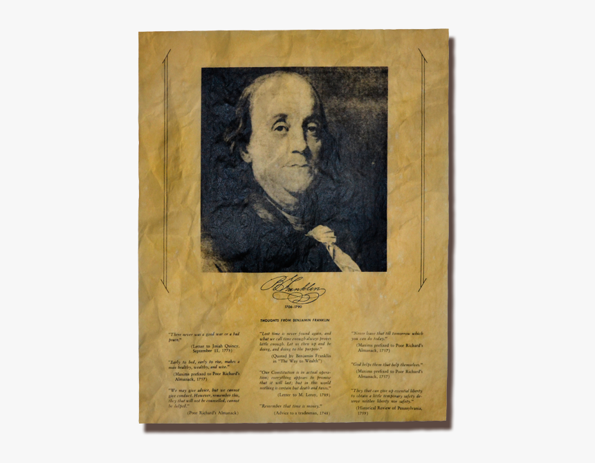 Thoughts From Benjamin Franklin - Benjamin Franklin Portrait, HD Png Download, Free Download