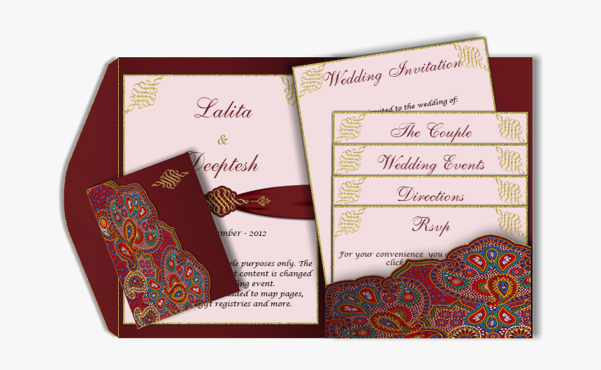 A Red Paisley Style Email Wedding Card Template With - Wedding Invites With Multiple Inserts, HD Png Download, Free Download