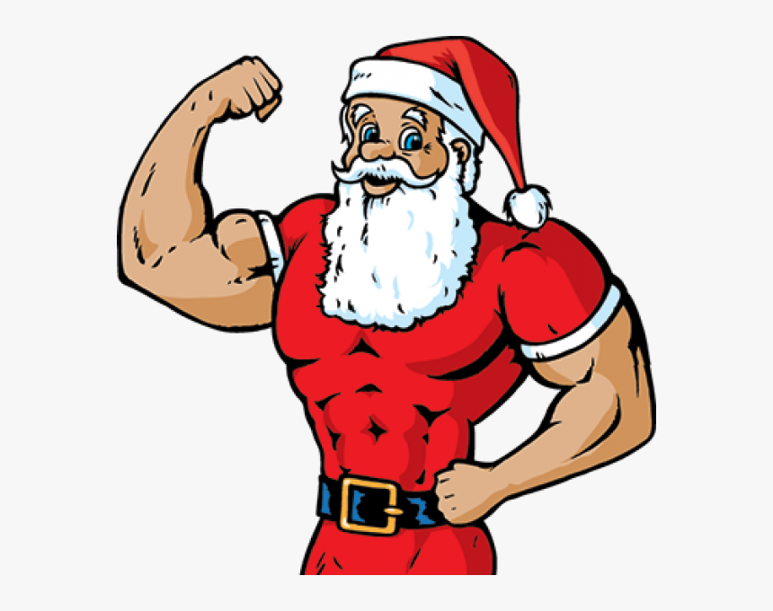 Clipart Santa Fitness - Cartoon Santa With Muscles, HD Png Download, Free Download