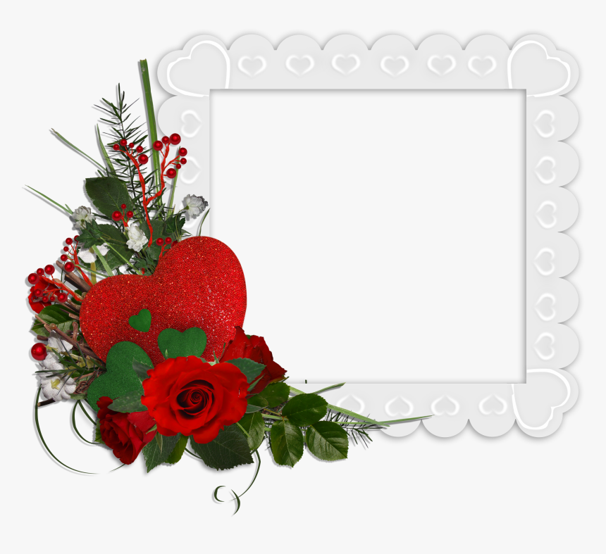 Beautiful White Transparent Frame With Hearts And Red - Beautiful Rose Flower Frames, HD Png Download, Free Download