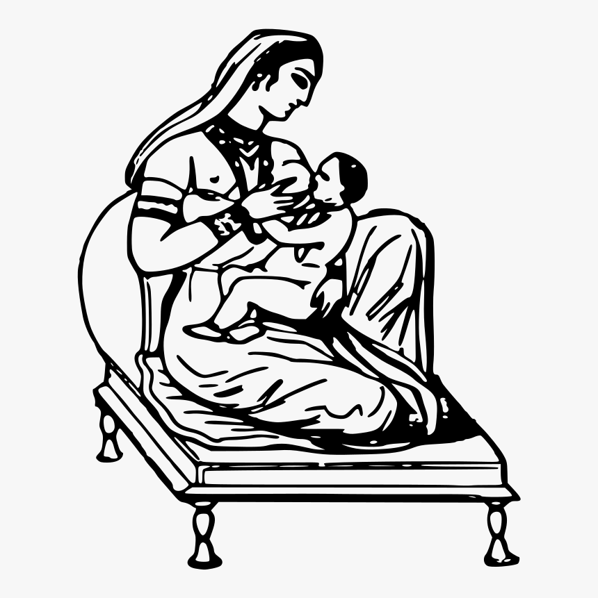 Indian Woman Breast Feeding - Breastfeeding Clipart Black And White, HD Png Download, Free Download