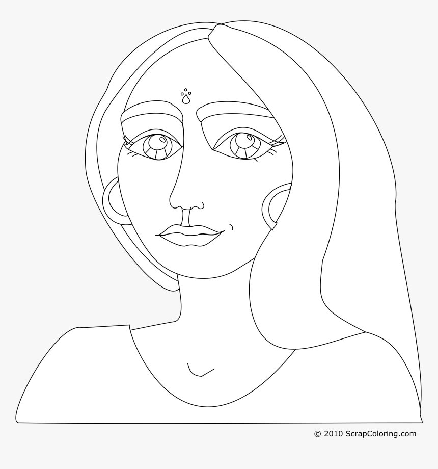 Indian Woman Face Coloring Page, HD Png Download, Free Download