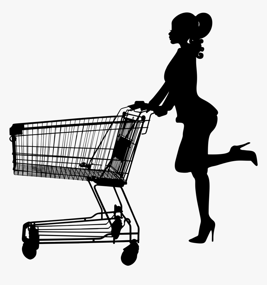 Professional Woman Pushing Shopping Cart - Woman Pushing Shopping Cart Silhouette, HD Png Download, Free Download