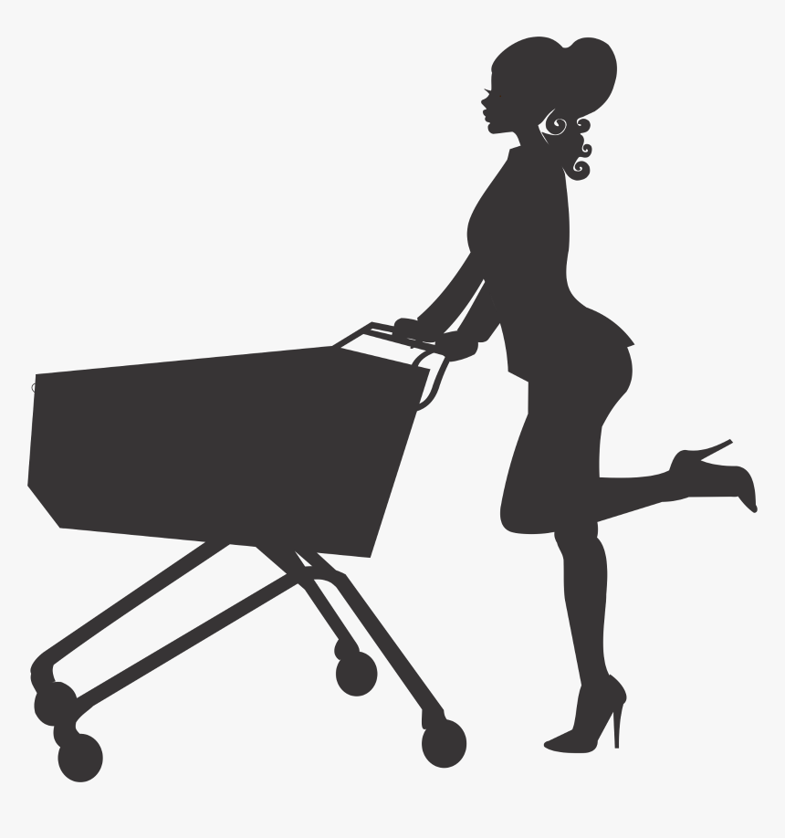 Transparent Convenience Store Clipart - Woman Pushing Shopping Cart Silhouette, HD Png Download, Free Download