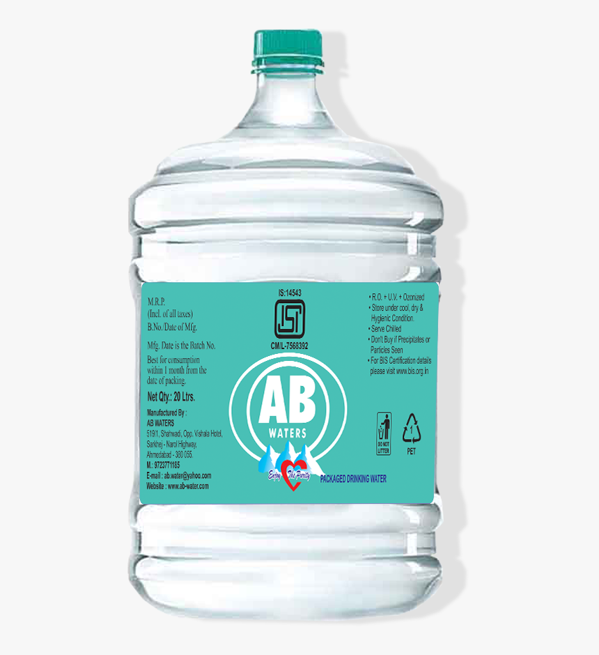 Water Jar 20 Ltr - Bisleri Mineral Water Bottle, HD Png Download, Free Download