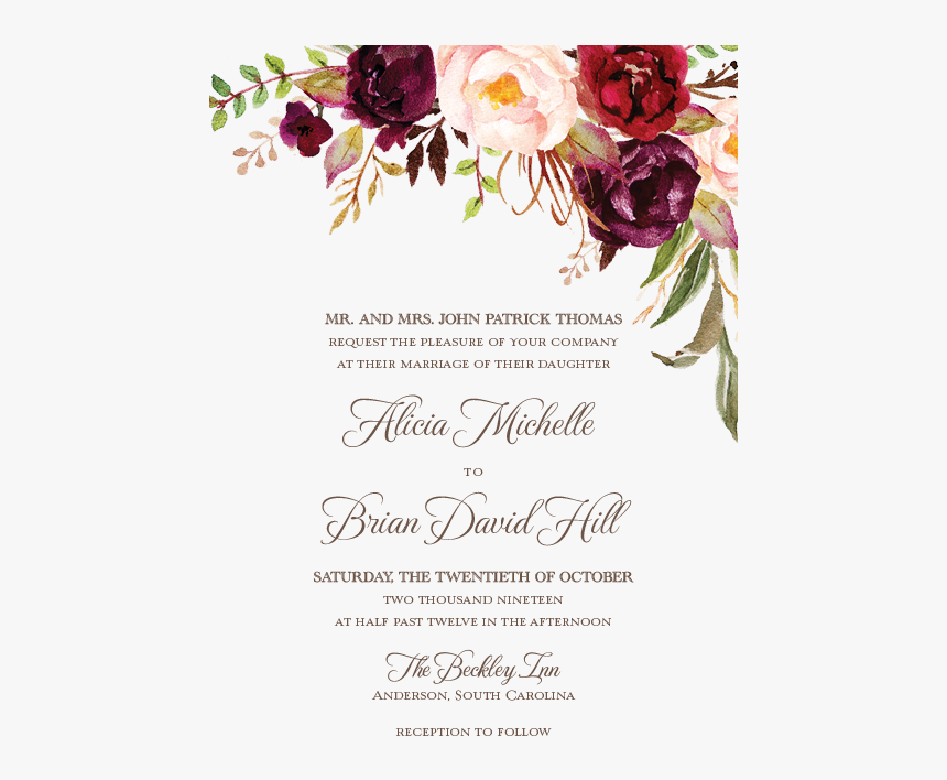 Clip Art Burgundy Wedding Invitations - Transparent Marsala Flowers Png, Png Download, Free Download