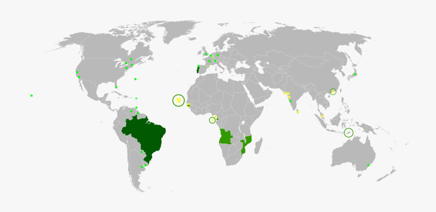 Map Of The Portuguese Language In The World - Countries Whose Official Language Is Portuguese, HD Png Download, Free Download