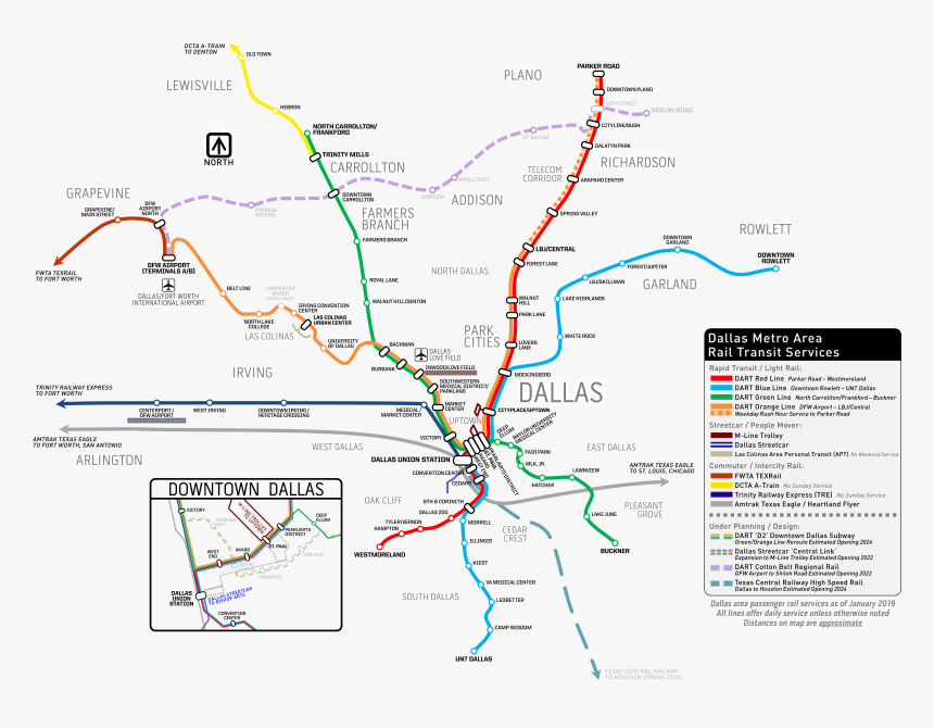 Dallas Metro Area Rail Transit Services Map , Png Download - Dallas Public Transit, Transparent Png, Free Download