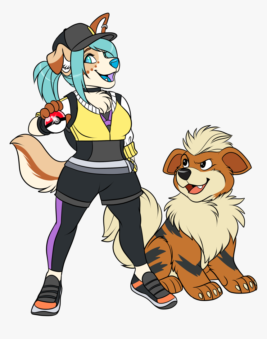 Sky And Growlithe - Growlithe With Trainer, HD Png Download, Free Download
