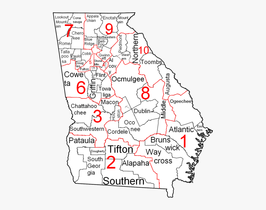 Georgia Judicial Districts And Circuits Map - Sections Of Georgia, HD Png Download, Free Download