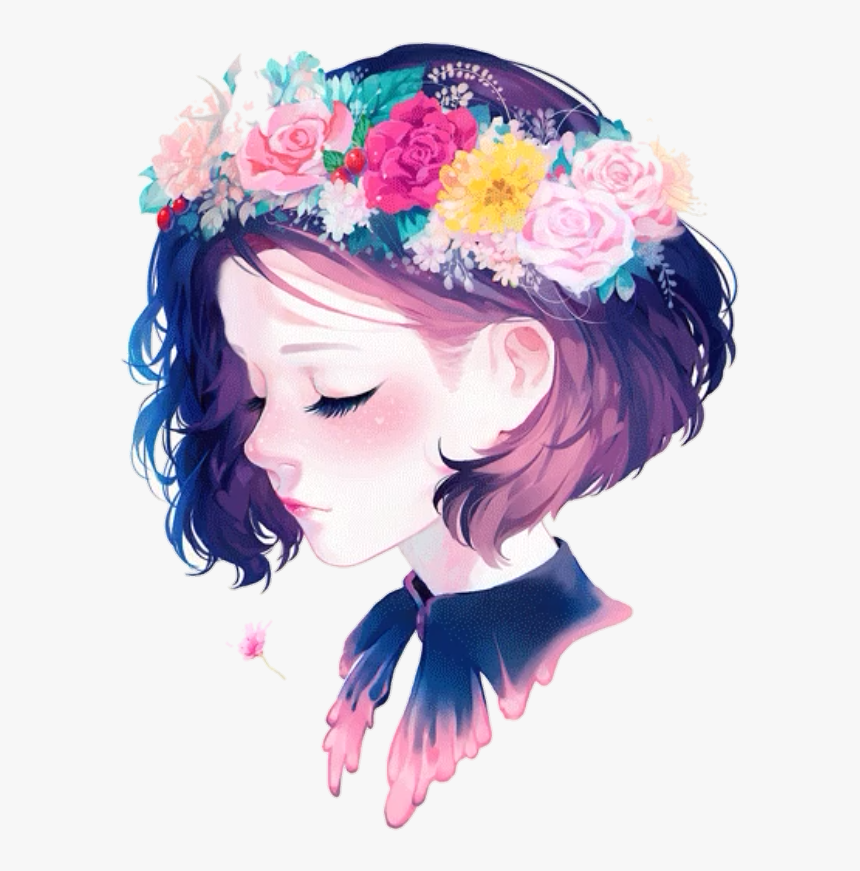 #amino #png #tumblr - Drawings Of Girls With Flowers, Transparent Png, Free Download