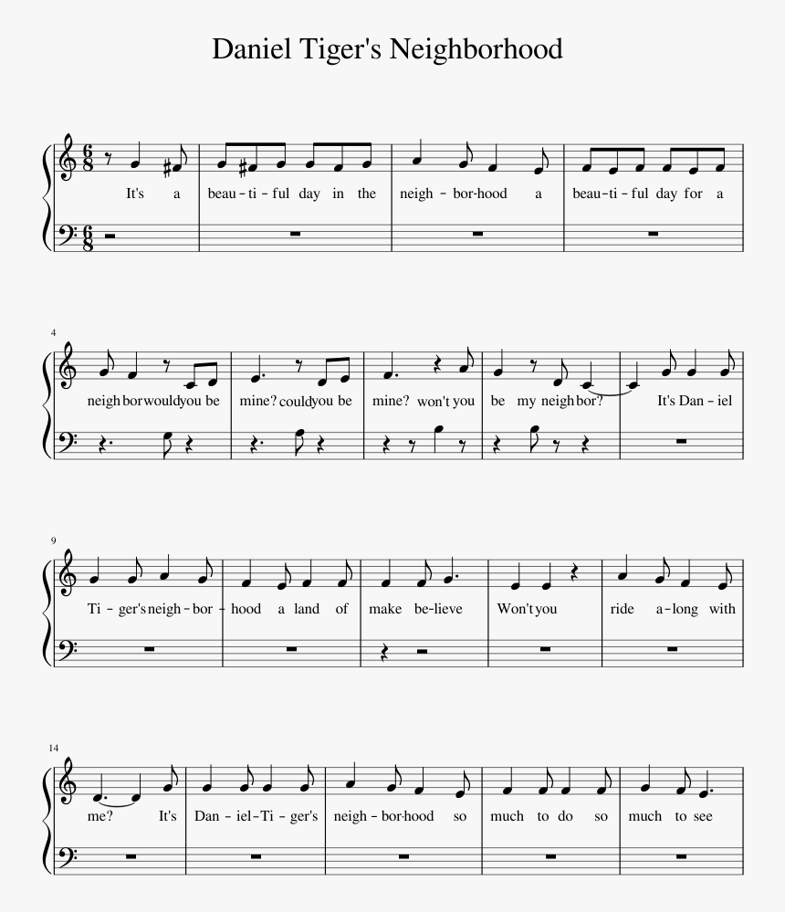 Daniel Tiger's Neighborhood Theme Song Sheet Music, HD Png Download, Free Download