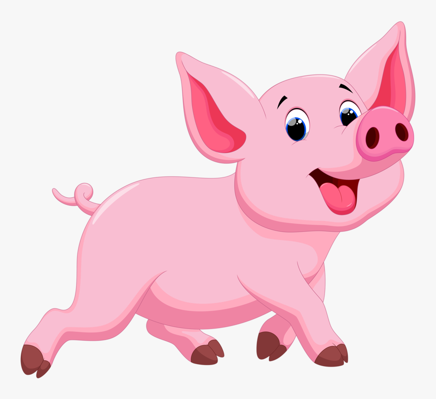 Domestic Illustration Pig Running Porky Drawing Clipart - Cartoon Pig, HD Png Download, Free Download
