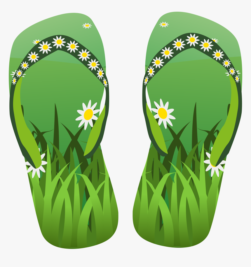Thong Green With Grass And Flowers Clip Arts - Green Flip Flops Clipart, HD Png Download, Free Download